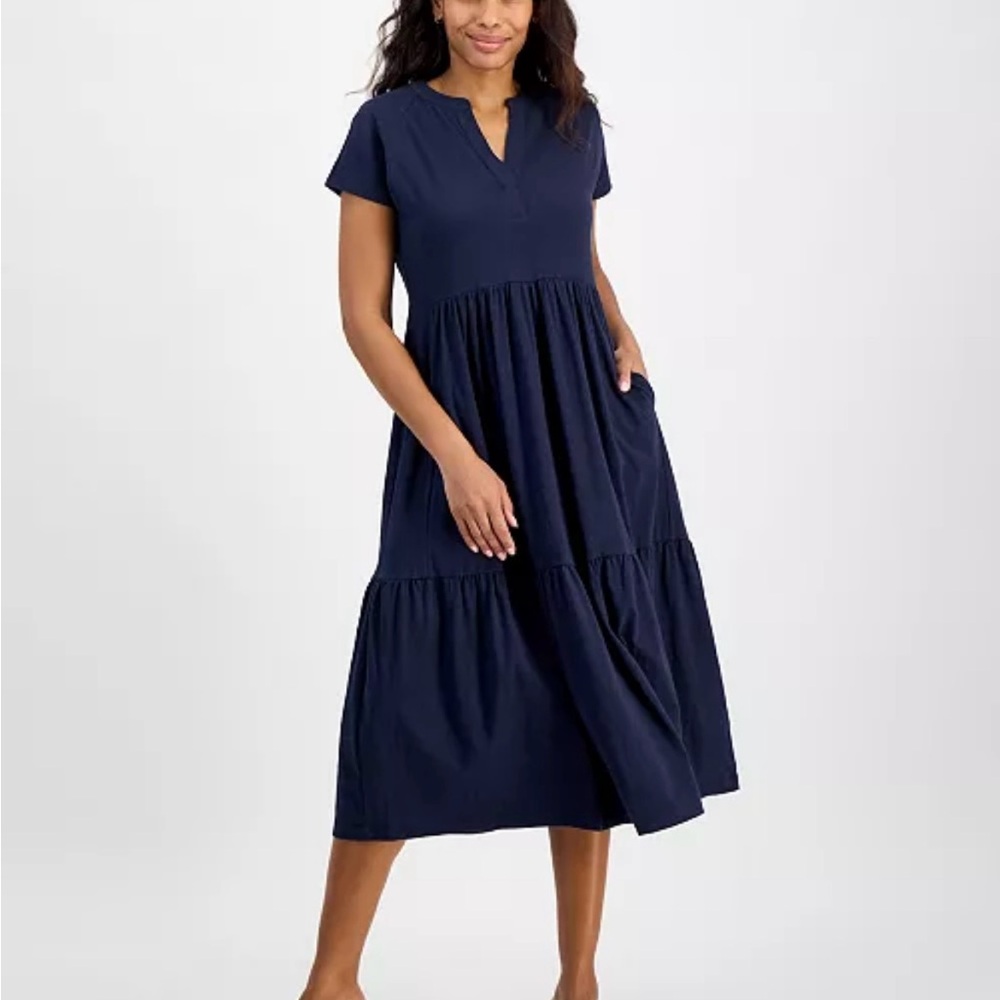 NWT Nautica Women's Tiered Cotton Midi Dress